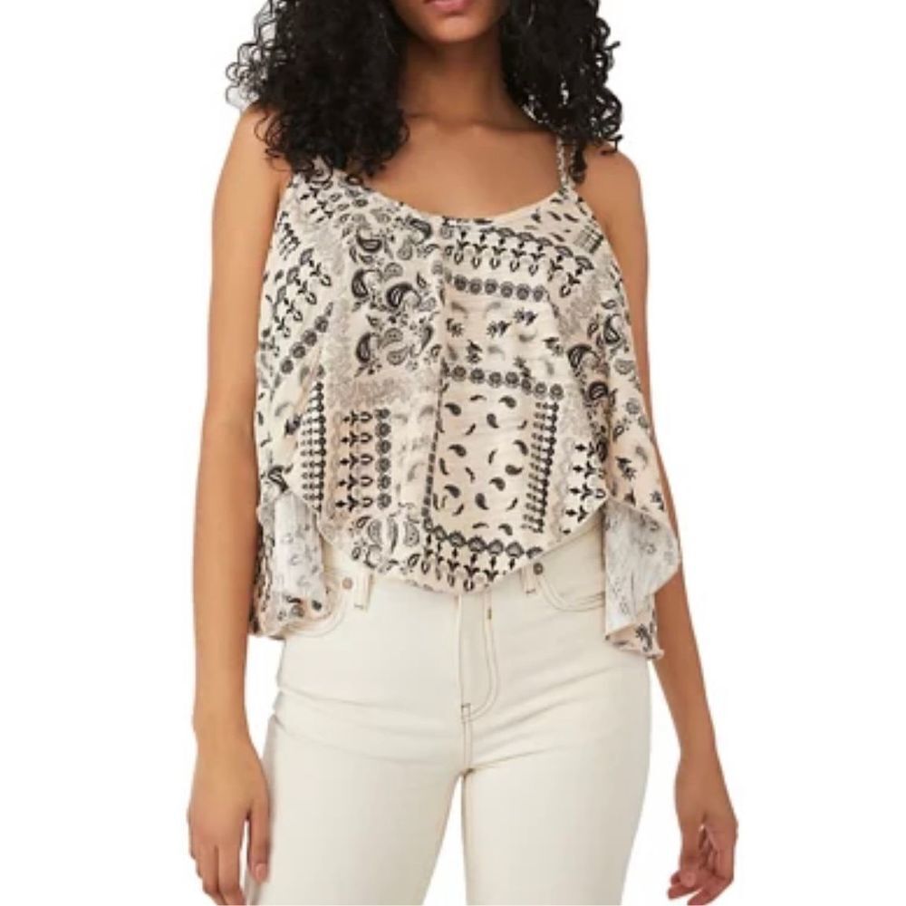 Free People FP Hey Girl Cross Back Handkerchief Flowy Tank Top Tea Combo XS NWT - Picture 1 of 8